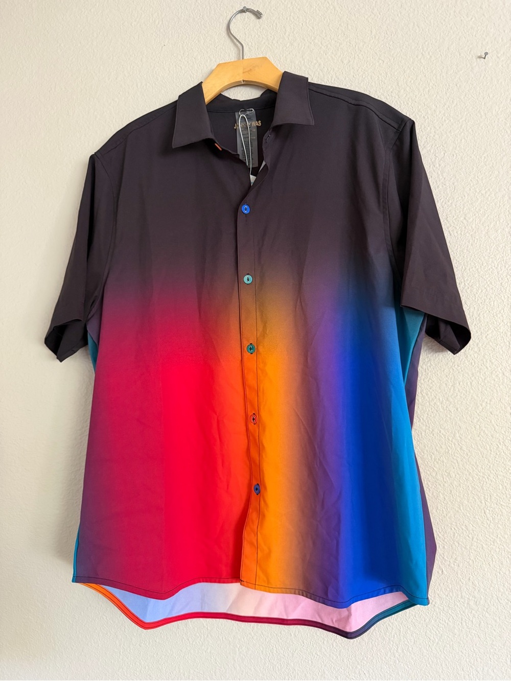 Johnny Was Men’s Campsis Cover Up Shirt Black Rainbow Ombré Size Medium NWT